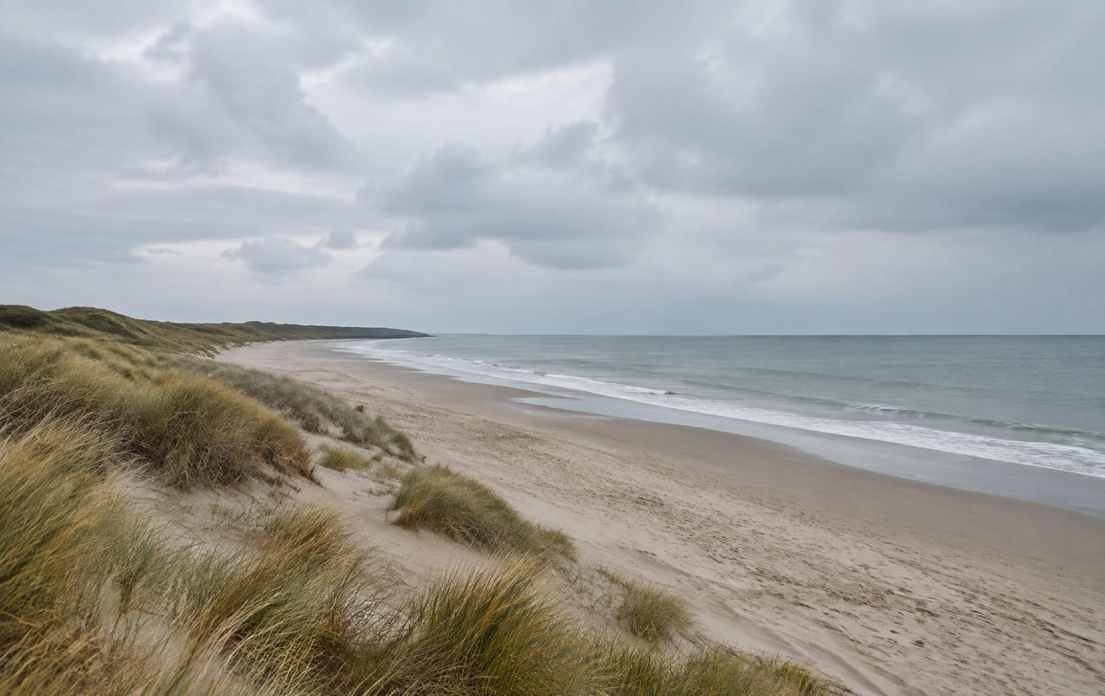 Ruhiger Strand mit Dünen und Meer